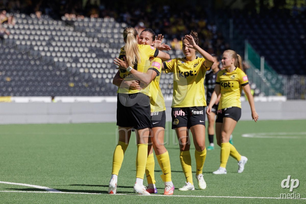 BERN, SWITZERLAND  - September 6: Goal 1-0 celebration of Maja Jelcic (99) of BSC Young Boys during the AXA Women's Super League match between BSC YB Frauen and FC Yverdon Women at Wankdorf Stadion on September 6, 2026 in Bern, Switzerland.