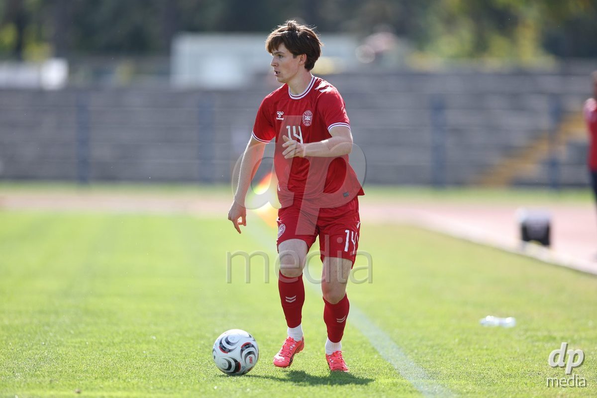 KARLOVAC, CROATIA - OCTOBER 2: Rilke Emil Meyling Thomsen of Denmark controls the ball during the International Friendly match between Denmark U18 and Croatia U18 at Branko Cavlovic-Cavlek Stadium on October 2, 2026 in Karlovac, Croatia. Photo: Slavko Midzor/Pixsell/DP Media