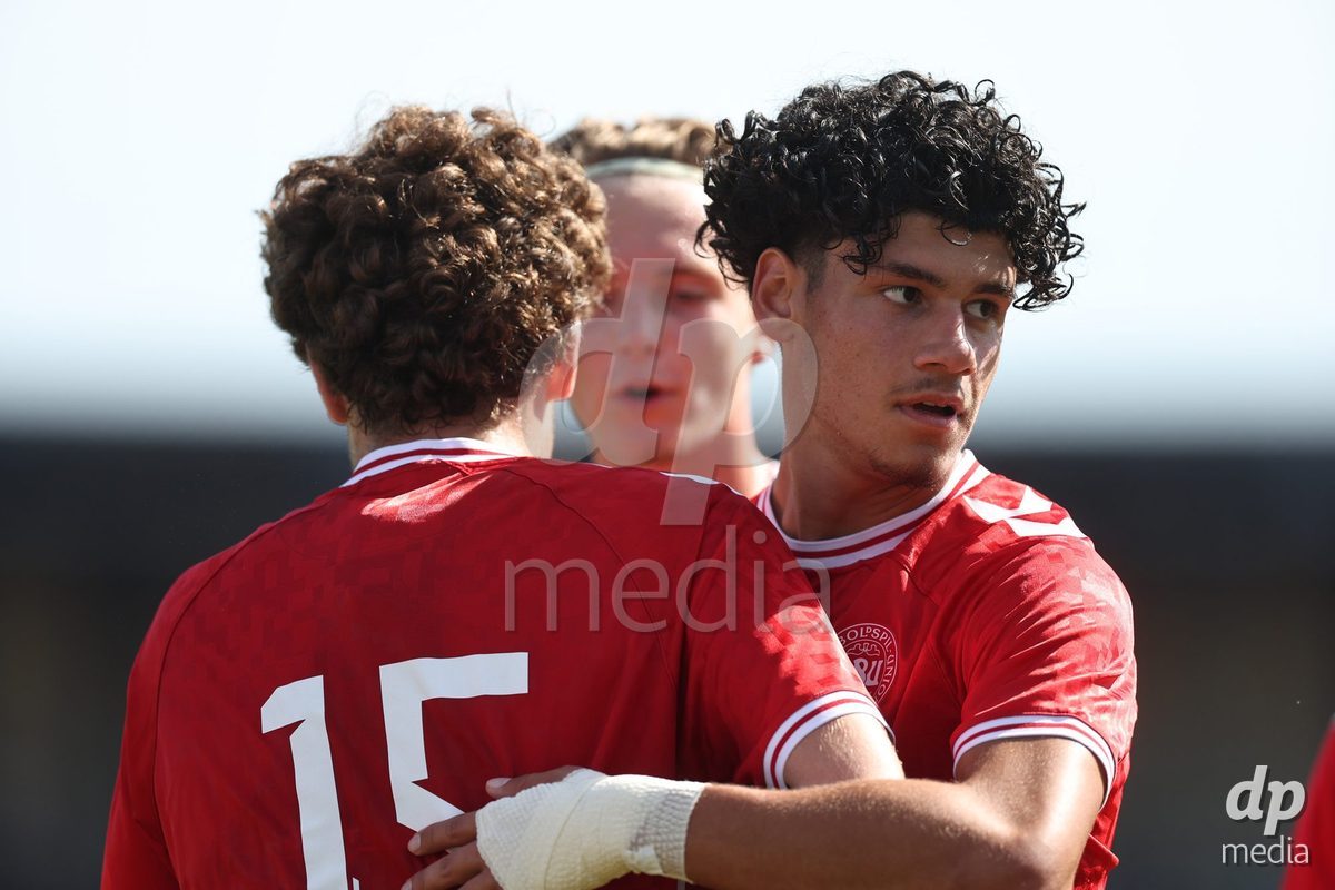 KARLOVAC, CROATIA - OCTOBER 2: Kerim Sejdic and Daryosh Popalzai of Denmark celebrate after Kerim Sejdic scores a goal during the International Friendly match between Denmark U18 and Croatia U18 at Branko Cavlovic-Cavlek Stadium on October 2, 2026 in Karlovac, Croatia. Photo: Slavko Midzor/Pixsell/DP Media