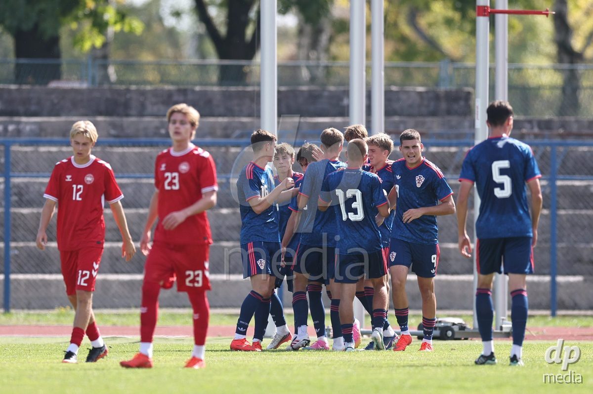 KARLOVAC, CROATIA - OCTOBER 2: Players of Croatia celebrate after scoring a goal for 1:1 during the International Friendly match between Denmark U18 and Croatia U18 at Branko Cavlovic-Cavlek Stadium on October 2, 2026 in Karlovac, Croatia. Photo: Slavko Midzor/Pixsell/DP Media
