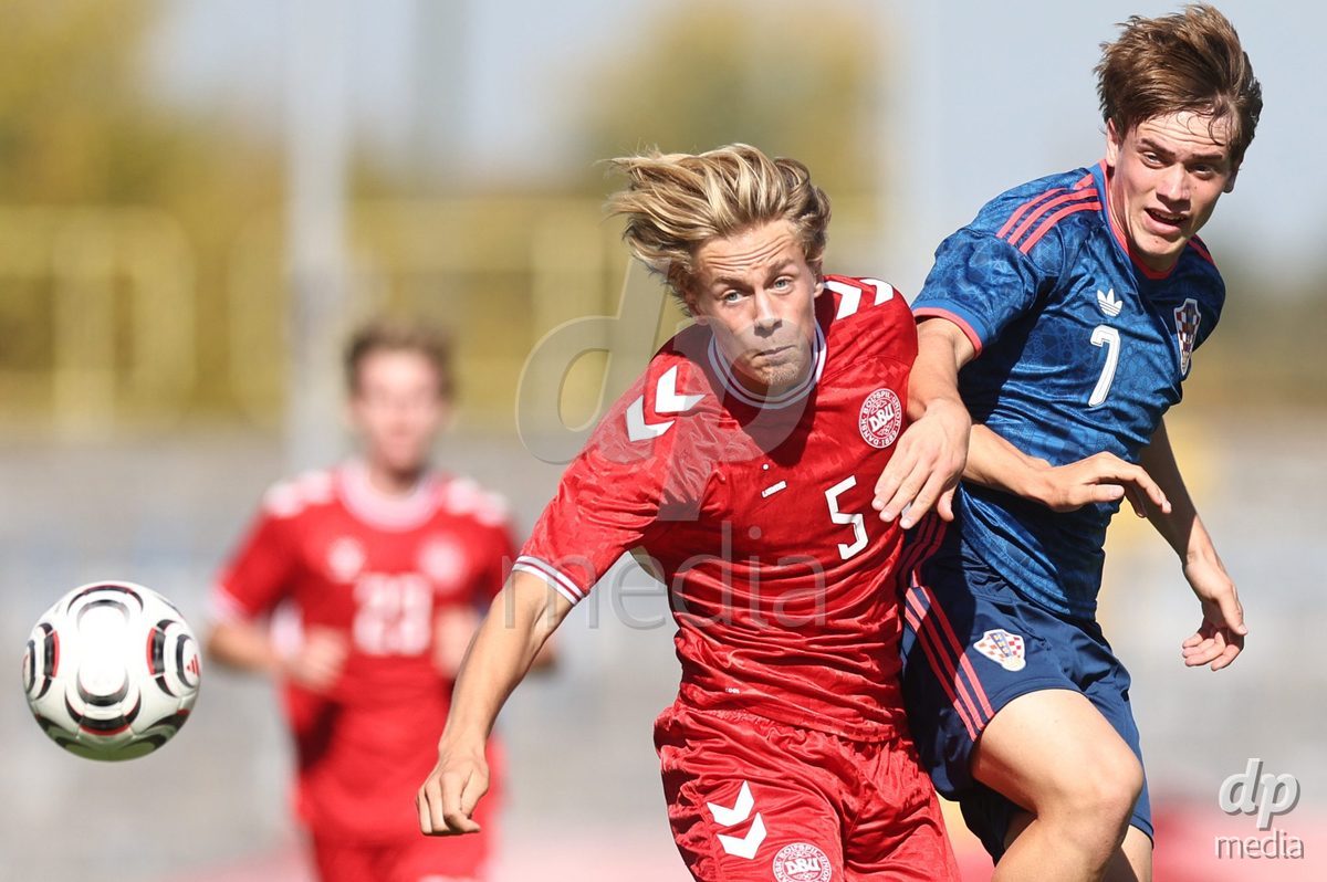 KARLOVAC, CROATIA - OCTOBER 2: Magnus Tornoe Dalager of Denmark and Luka Bartolovic of Croatia during the International Friendly match between Denmark U18 and Croatia U18 at Branko Cavlovic-Cavlek Stadium on October 2, 2026 in Karlovac, Croatia. Photo: Slavko Midzor/Pixsell/DP Media