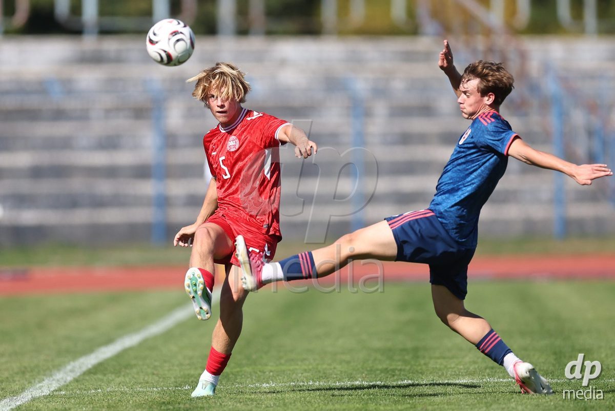 KARLOVAC, CROATIA - OCTOBER 2: Magnus Tornoe Dalager of Denmark and Luka Bartolovic of Croatia during the International Friendly match between Denmark U18 and Croatia U18 at Branko Cavlovic-Cavlek Stadium on October 2, 2026 in Karlovac, Croatia. Photo: Slavko Midzor/Pixsell/DP Media