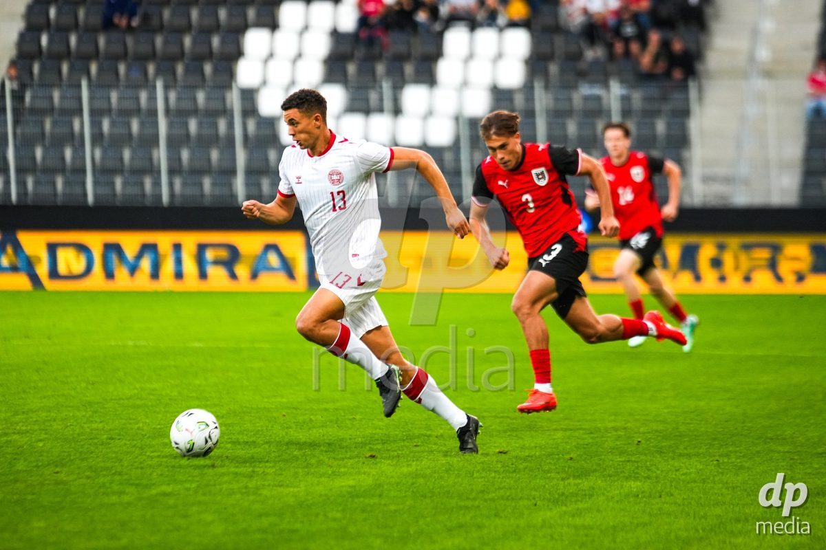 VIENNA, AUSTRIA - OCTOBER 2: Marcus Mccoy (Dänemark U21, 13) during the UEFA European Qualifiers match between Austria U21 and Denmark U21 at Wiener Sport-Club Stadion on October 2, 2026 in Vienna, Austria.