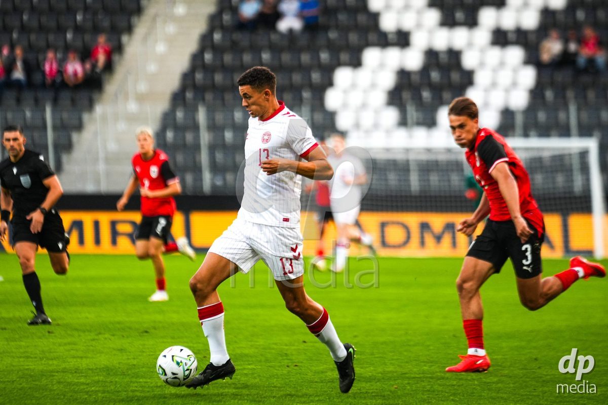 VIENNA, AUSTRIA - OCTOBER 2: Marcus Mccoy (Dänemark U21, 13) during the UEFA European Qualifiers match between Austria U21 and Denmark U21 at Wiener Sport-Club Stadion on October 2, 2026 in Vienna, Austria.
