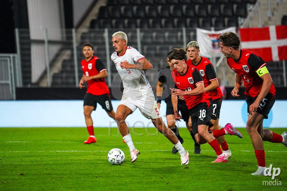 VIENNA, AUSTRIA - OCTOBER 2: Silas Andersen (Dänemark U21, 5) during the UEFA European Qualifiers match between Austria U21 and Denmark U21 at Wiener Sport-Club Stadion on October 2, 2026 in Vienna, Austria.