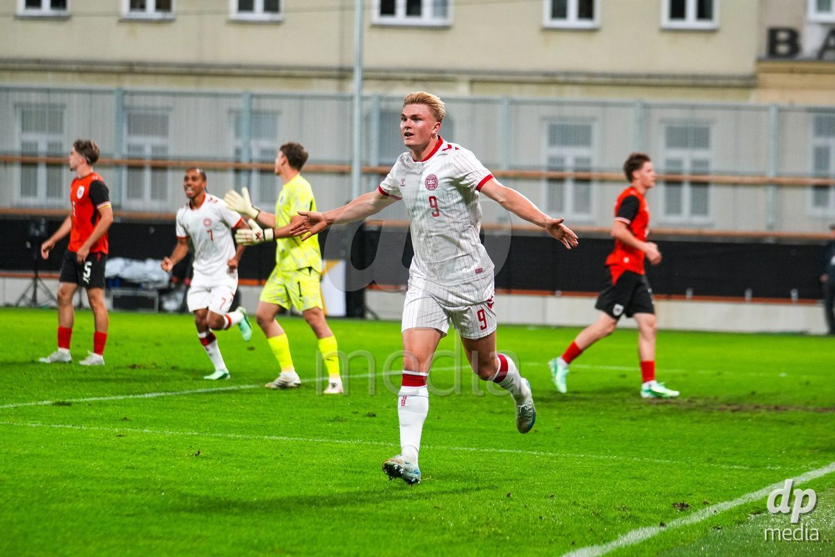 VIENNA, AUSTRIA - OCTOBER 2: Conrad Harder (Dänemark U21, 9) with the Goal - Goal celebration during the UEFA European Qualifiers match between Austria U21 and Denmark U21 at Wiener Sport-Club Stadion on October 2, 2026 in Vienna, Austria.