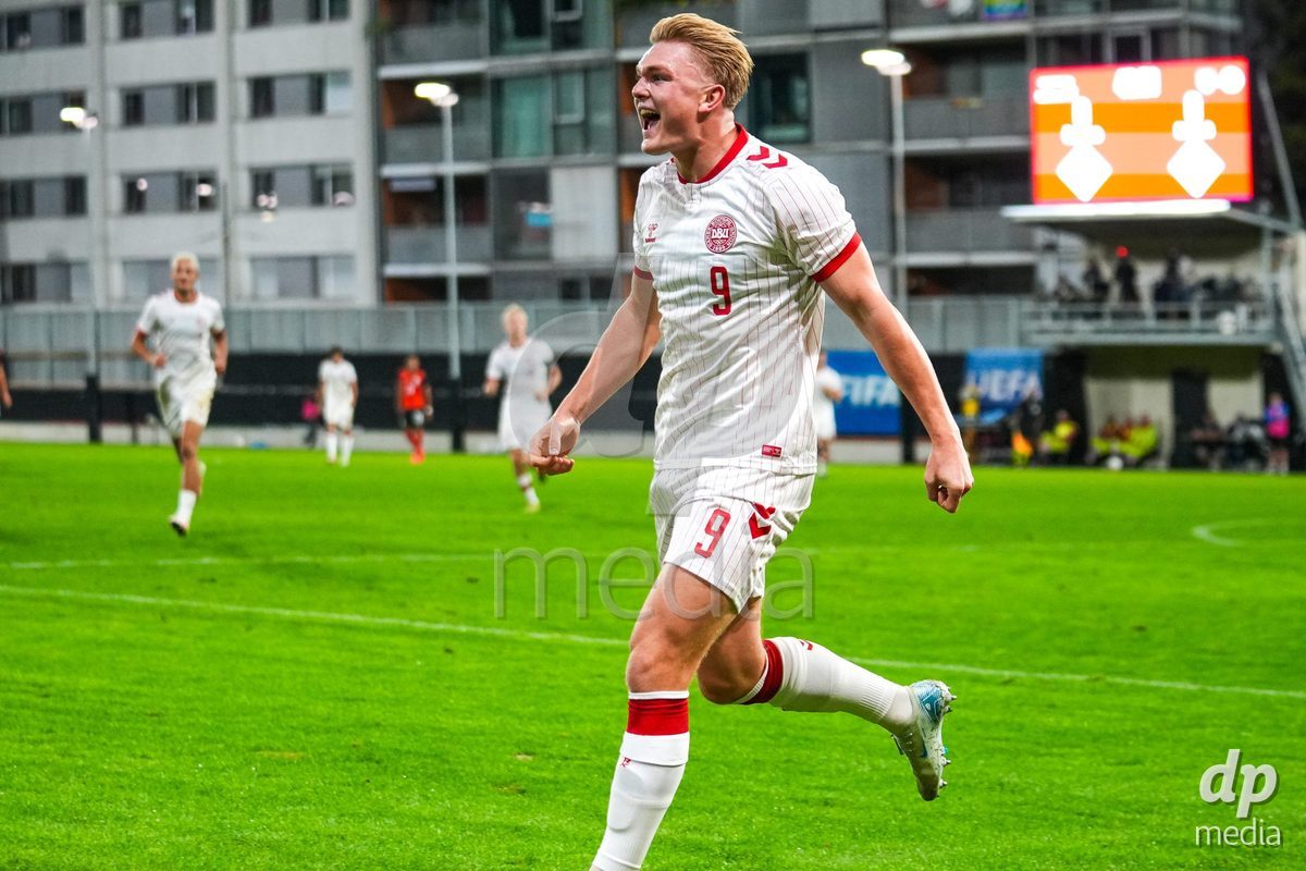 VIENNA, AUSTRIA - OCTOBER 2: Conrad Harder (Dänemark U21, 9) with the Goal - Goal celebration  during the UEFA European Qualifiers match between Austria U21 and Denmark U21 at Wiener Sport-Club Stadion on October 2, 2026 in Vienna, Austria.