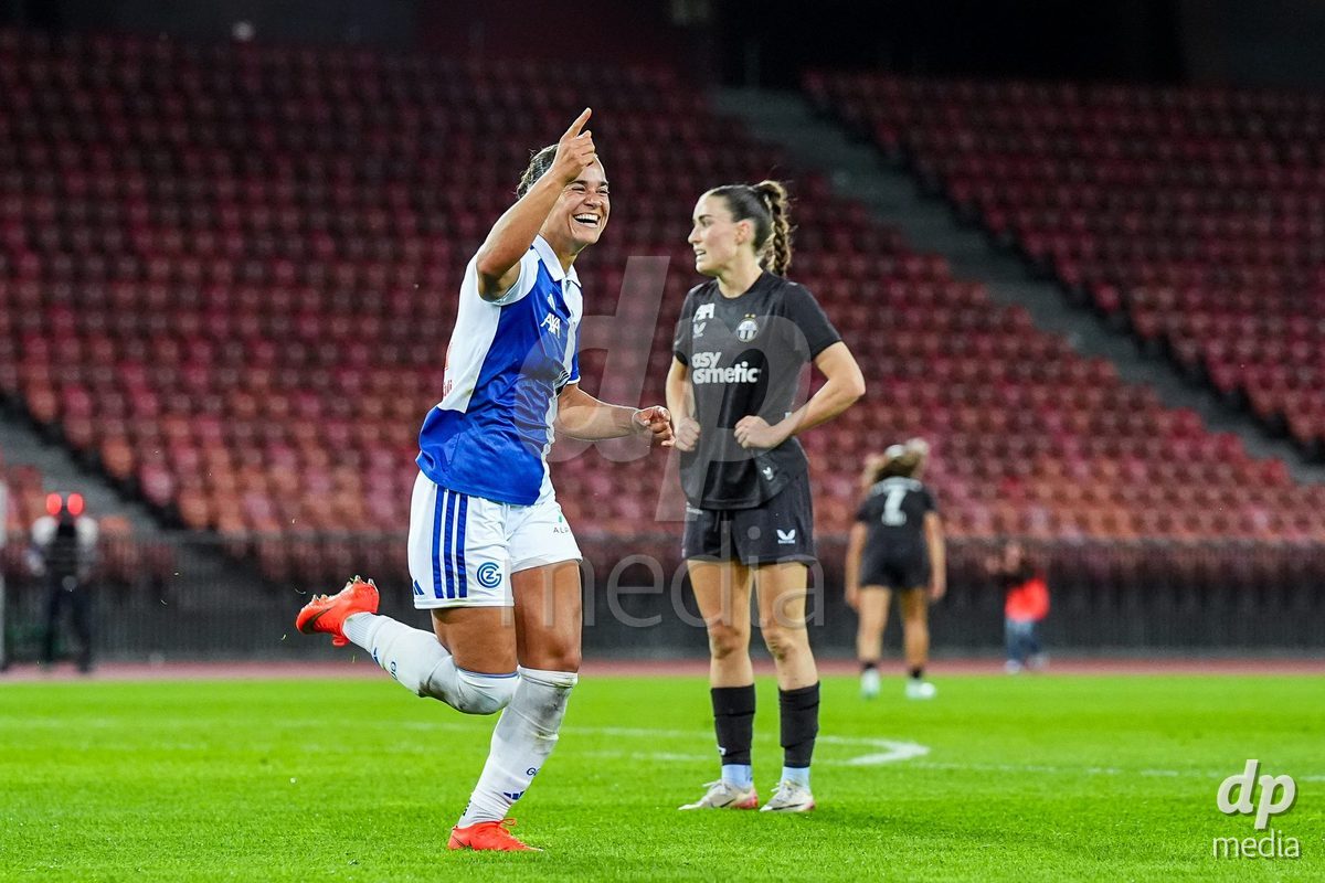 ZURICH, SWITZERLAND - OCTOBER 2: Kayla Mckenna of Grasshopper Club Zurich celebrates the fourth team goal during the AXA Women's Super League match between GC Frauenfussball and FC Zurich at Letzigrund on October 2, 2026 in Zurich, Switzerland.