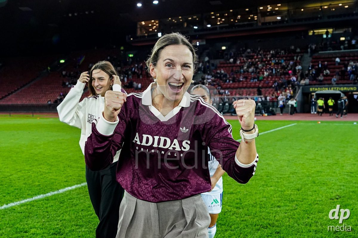 ZURICH, SWITZERLAND - OCTOBER 2: Laura Vetterlein of GC  celebrate their victory during the AXA Women's Super League match between GC Frauenfussball and FC Zurich at Letzigrund on October 2, 2026 in Zurich, Switzerland.