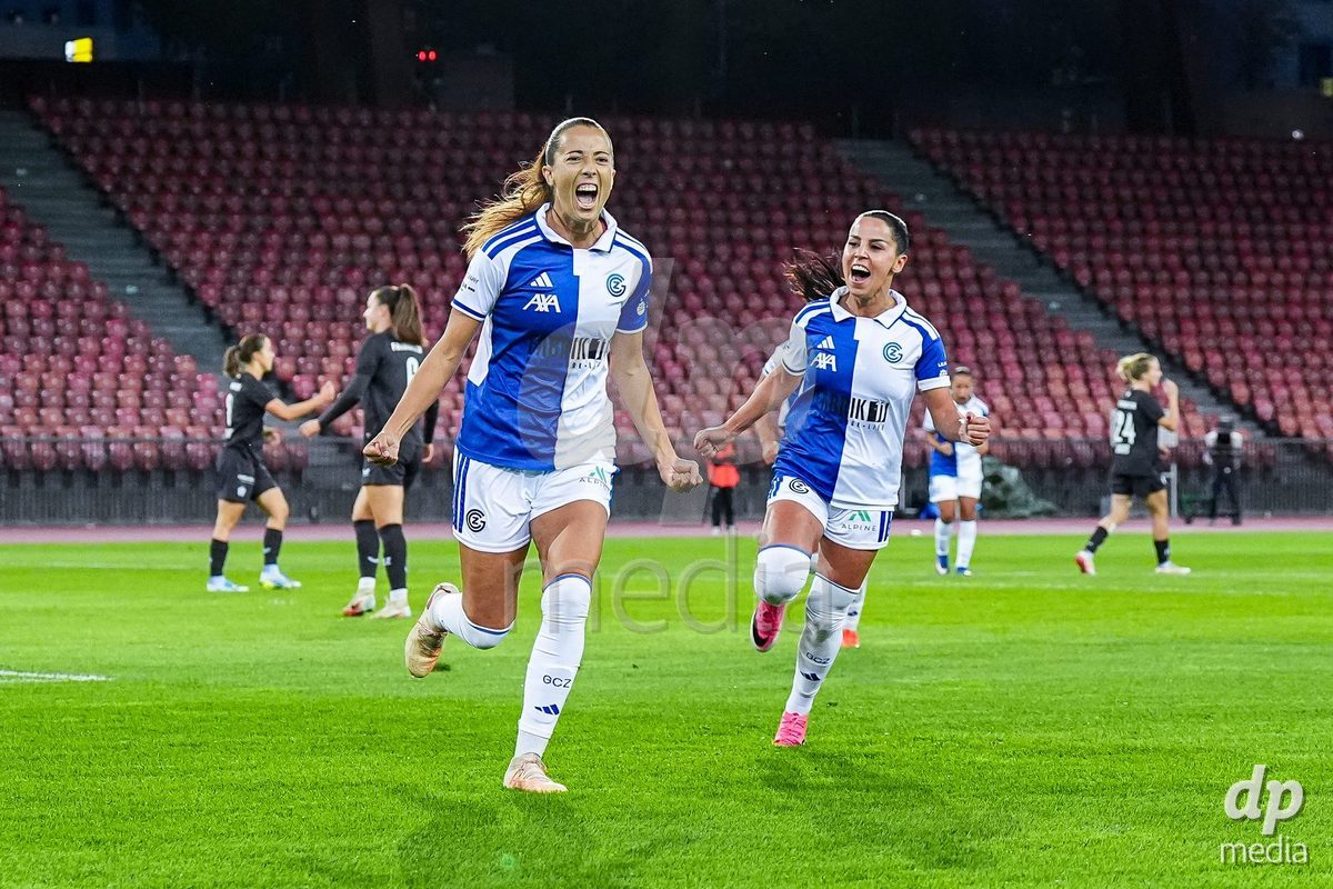 ZURICH, SWITZERLAND - OCTOBER 2: Marta Cazalla of Grasshopper Club Zurich after scoring her teams third goal during the AXA Women's Super League match between GC Frauenfussball and FC Zurich at Letzigrund on October 2, 2026 in Zurich, Switzerland.