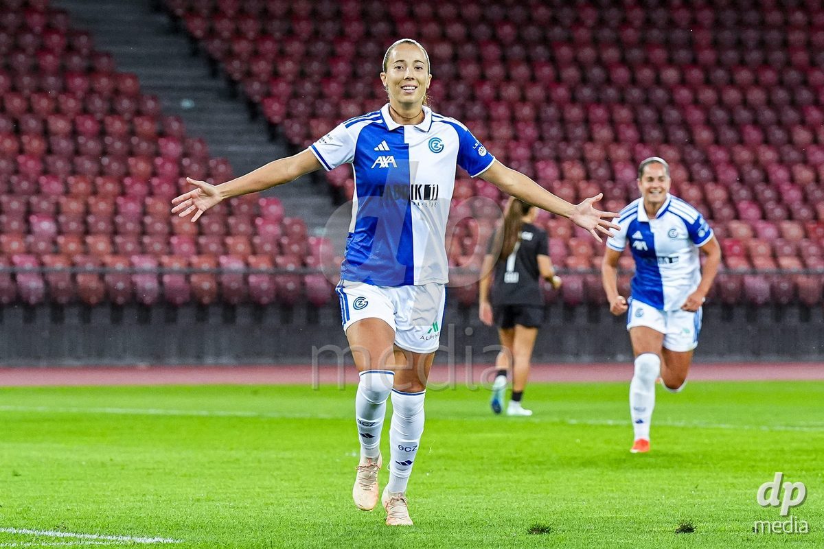 ZURICH, SWITZERLAND - OCTOBER 2: Marta Cazalla of Grasshopper Club Zurich after scoring her teams third goal during the AXA Women's Super League match between GC Frauenfussball and FC Zurich at Letzigrund on October 2, 2026 in Zurich, Switzerland.