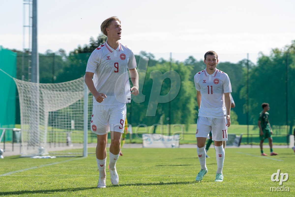 CANTAHEDE, PORTUGAL- OCTOBER 3: Tristan Thomsen of Denmark celebrates a goal during the International Friendly match between Denmark U17 and Saudi Arabia U17 at Complexo Desportivo de Cantanhede on October 3, 2026 in Cantanhede, Portugal.