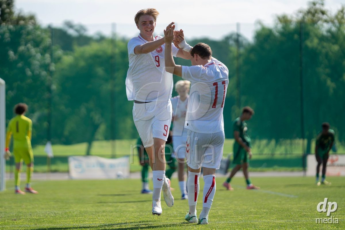 CANTAHEDE, PORTUGAL- OCTOBER 3: Tristan Thomsen of Denmark celebrates a goal during the International Friendly match between Denmark U17 and Saudi Arabia U17 at Complexo Desportivo de Cantanhede on October 3, 2026 in Cantanhede, Portugal.