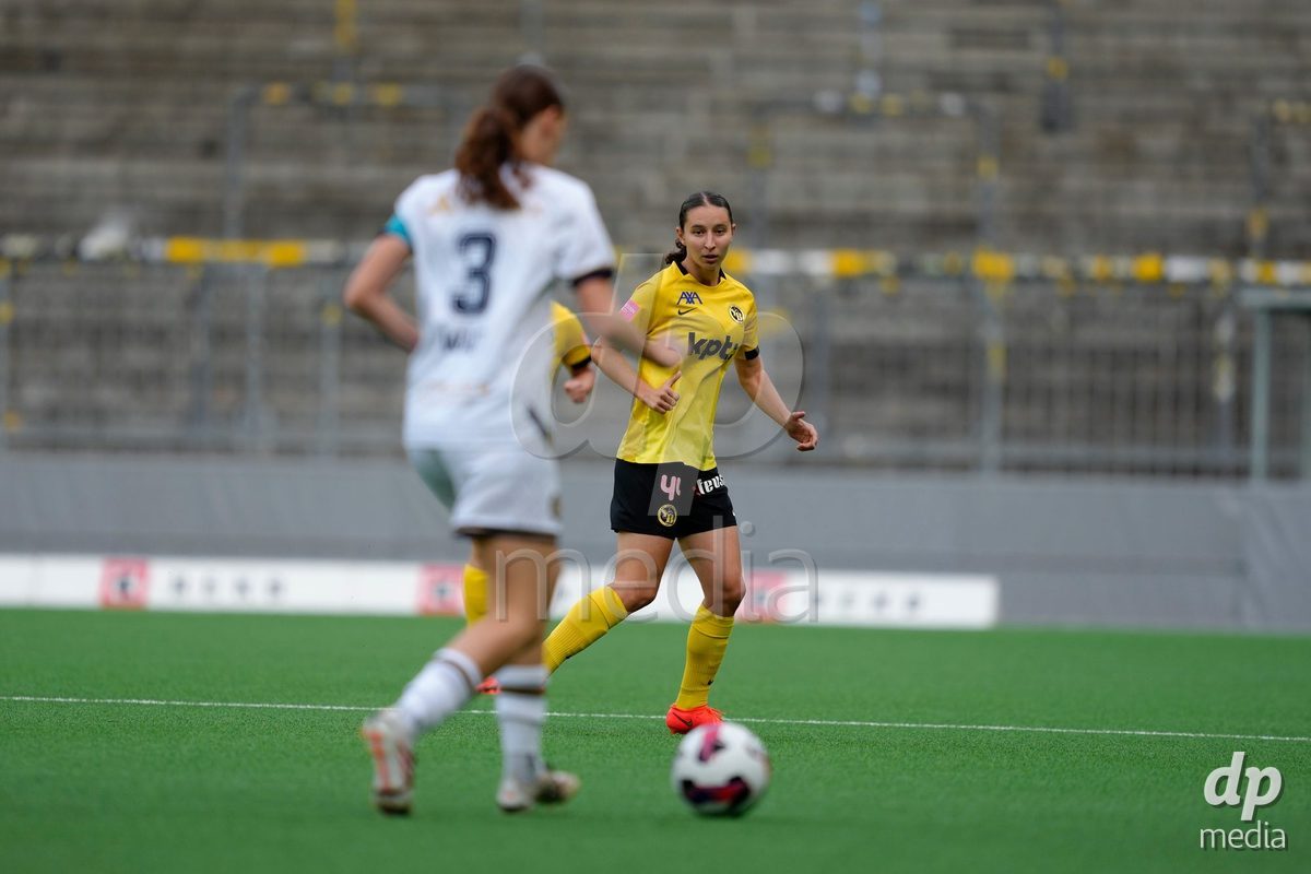 BERN, SWITZERLAND - OCTOBER 3: Malaurie Granges (13 YB Frauen) against Lena Walti (3 FCL) during the AXA Women's Super League match between BSC YB Frauen and FC Luzern at Wankdorf Stadion on October 3, 2026 in Bern, Switzerland.