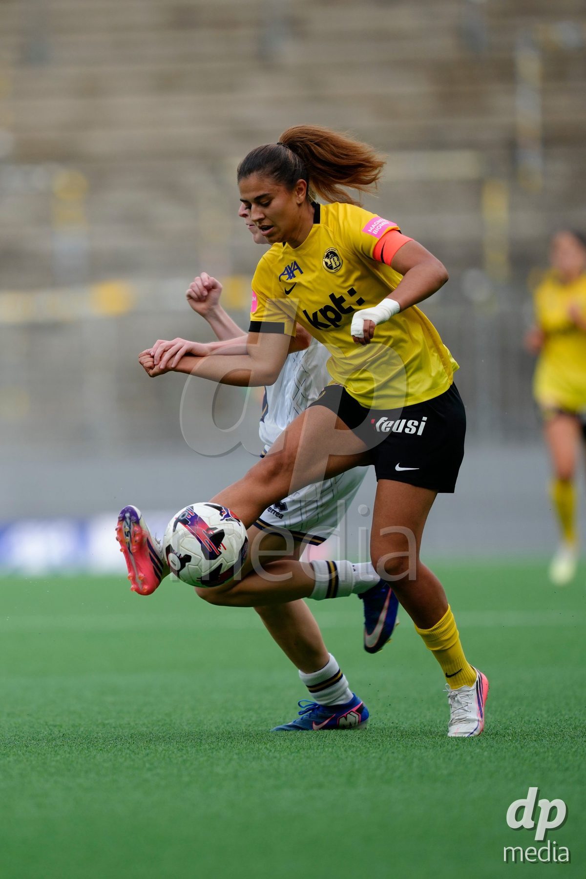 BERN, SWITZERLAND - OCTOBER 3: Stephanie Waeber (10 YB Frauen) against Mara Arnold (4 FCL) during the AXA Women's Super League match between BSC YB Frauen and FC Luzern at Wankdorf Stadion on October 3, 2026 in Bern, Switzerland.