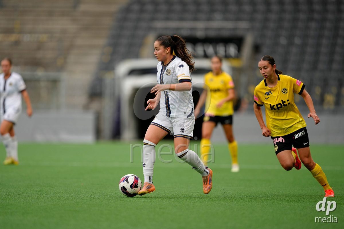 BERN, SWITZERLAND - OCTOBER 3: Malaurie Granges (13 YB Frauen) against Melissa Rondalli (21 FCL) during the AXA Women's Super League match between BSC YB Frauen and FC Luzern at Wankdorf Stadion on October 3, 2026 in Bern, Switzerland.