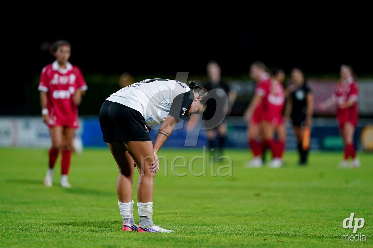 RAPPERSWIL, SWITZERLAND - OCTOBER 3: Vanesa Hoti of FC Aarau Frauen after losing the AXA Women's Super League match between FC Rapperswil-Jona and FC Aarau Frauen at Grunfeld on October 3, 2026 in Rapperswil, Switzerland.