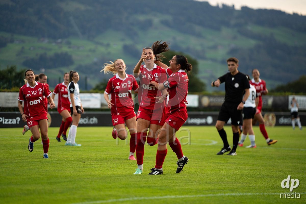 RAPPERSWIL, SWITZERLAND - OCTOBER 3: 23 Zdravka Petrova Parapunova of FC Rapperswil-Jona celebrates scoring her team's third goal to make the score 3-0 during the AXA Women's Super League match between FC Rapperswil-Jona and FC Aarau Frauen at Grunfeld on October 3, 2026 in Rapperswil, Switzerland.