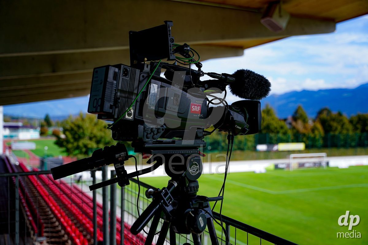 RAPPERSWIL, SWITZERLAND - OCTOBER 3: SRF TV camera prior to the AXA Women's Super League match between FC Rapperswil-Jona and FC Aarau Frauen at Grunfeld on October 3, 2026 in Rapperswil, Switzerland.