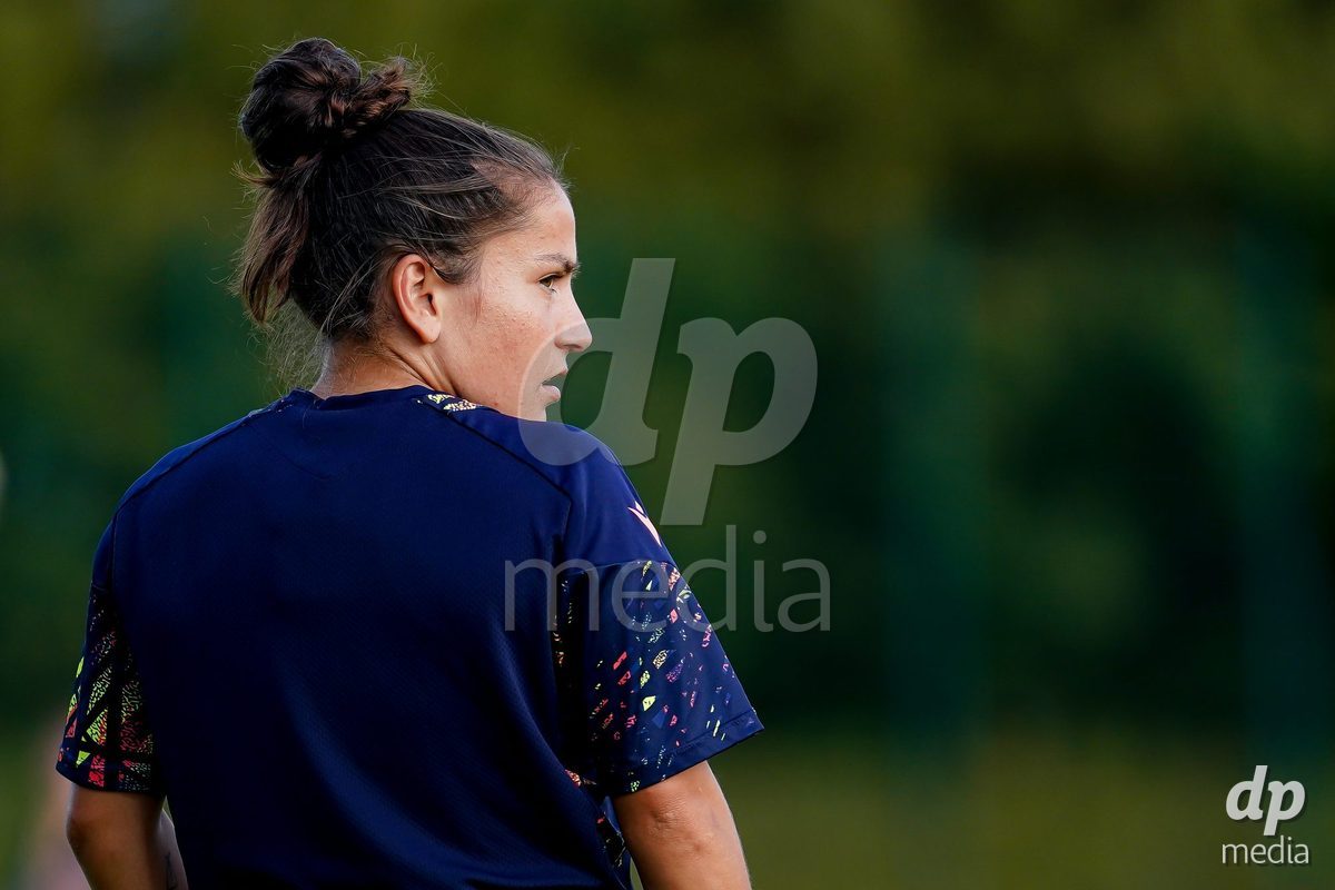 RAPPERSWIL, SWITZERLAND - OCTOBER 3: Anna Bove Serra of FC Rapperswil-Jona during warming up during the AXA Women's Super League match between FC Rapperswil-Jona and FC Aarau Frauen at Grunfeld on October 3, 2026 in Rapperswil, Switzerland.