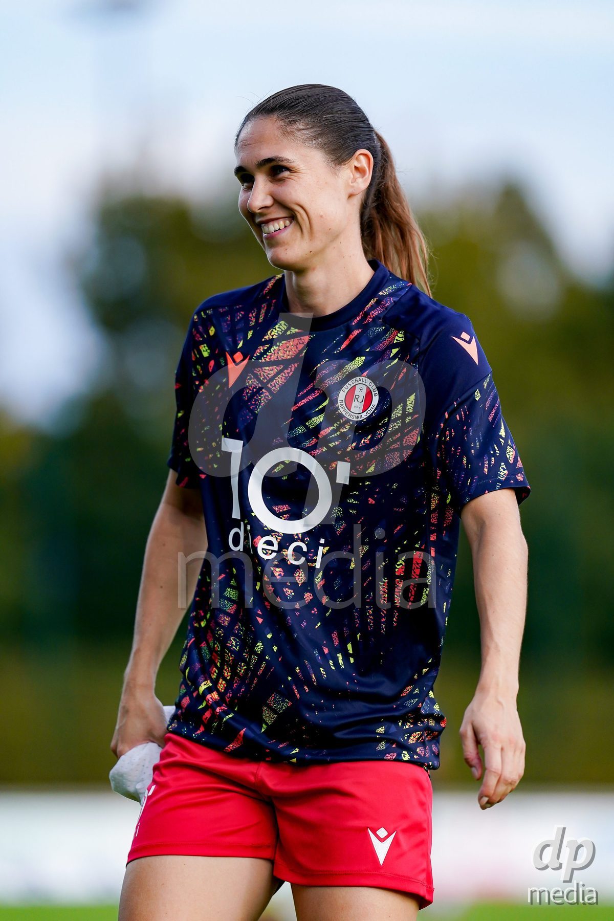 RAPPERSWIL, SWITZERLAND - OCTOBER 3: Aline Christen of FC Rapperswil-Jona warming up during the AXA Women's Super League match between FC Rapperswil-Jona and FC Aarau Frauen at Grunfeld on October 3, 2026 in Rapperswil, Switzerland.