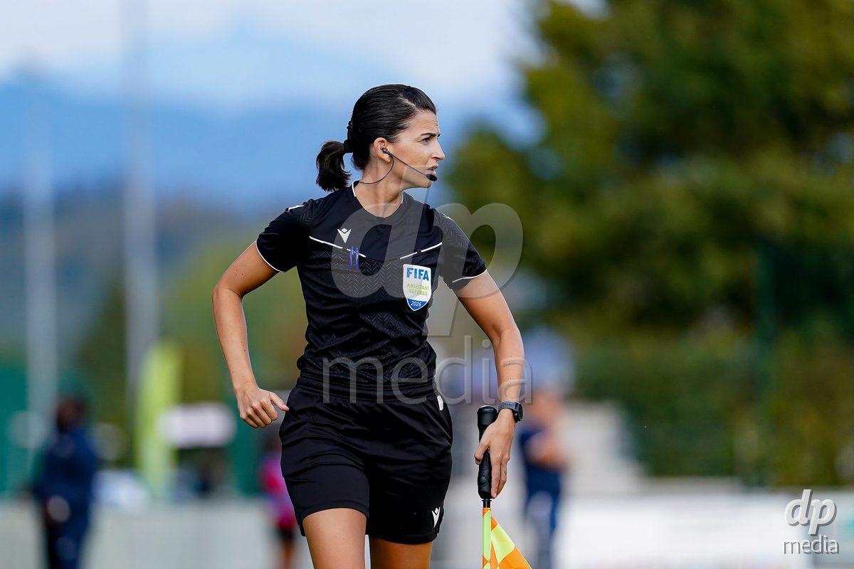 RAPPERSWIL, SWITZERLAND - OCTOBER 3: Referee Sabrina Keinersdorfer during the AXA Women's Super League match between FC Rapperswil-Jona and FC Aarau Frauen at Grunfeld on October 3, 2026 in Rapperswil, Switzerland.