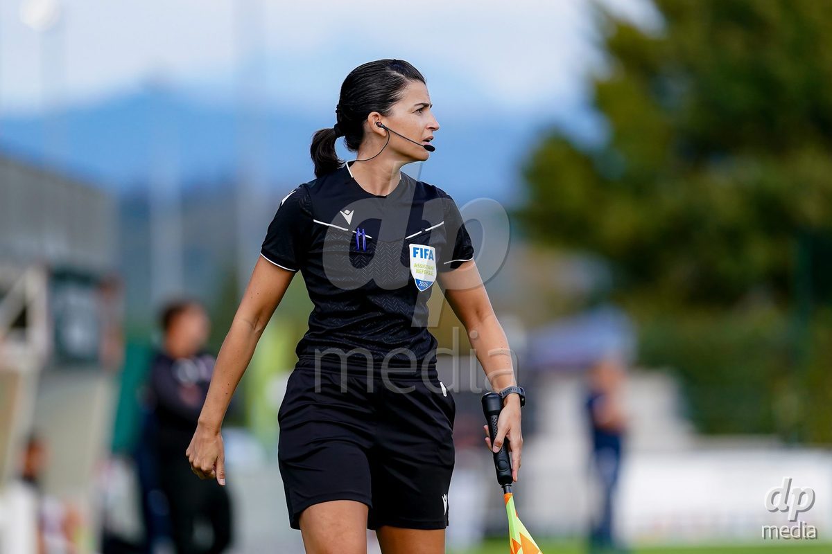 RAPPERSWIL, SWITZERLAND - OCTOBER 3: Referee Sabrina Keinersdorfer during the AXA Women's Super League match between FC Rapperswil-Jona and FC Aarau Frauen at Grunfeld on October 3, 2026 in Rapperswil, Switzerland.