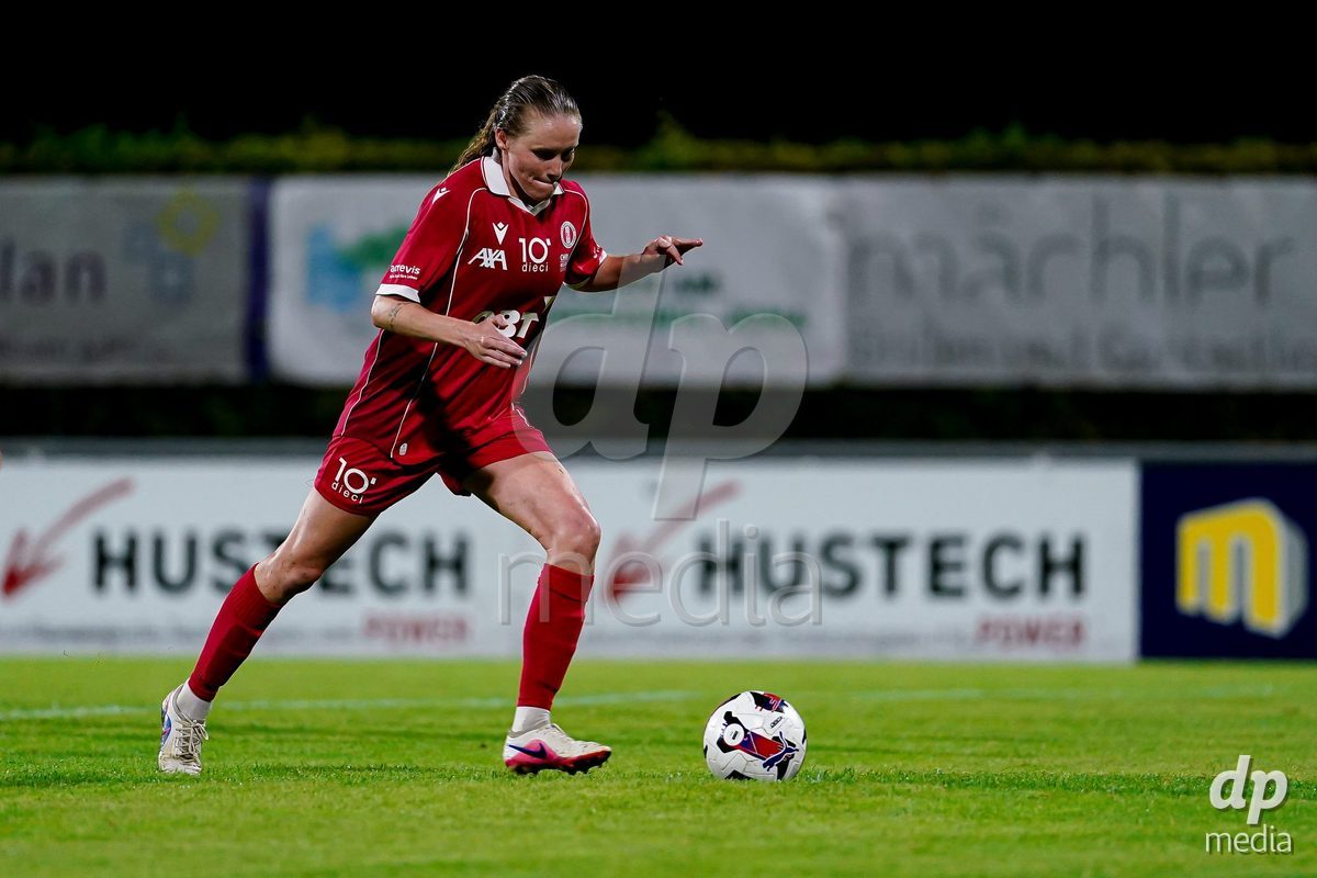 RAPPERSWIL, SWITZERLAND - OCTOBER 3: Leyla Mcfarland of FC Rapperswil-Jona shooting a penalty during the AXA Women's Super League match between FC Rapperswil-Jona and FC Aarau Frauen at Grunfeld on October 3, 2026 in Rapperswil, Switzerland.