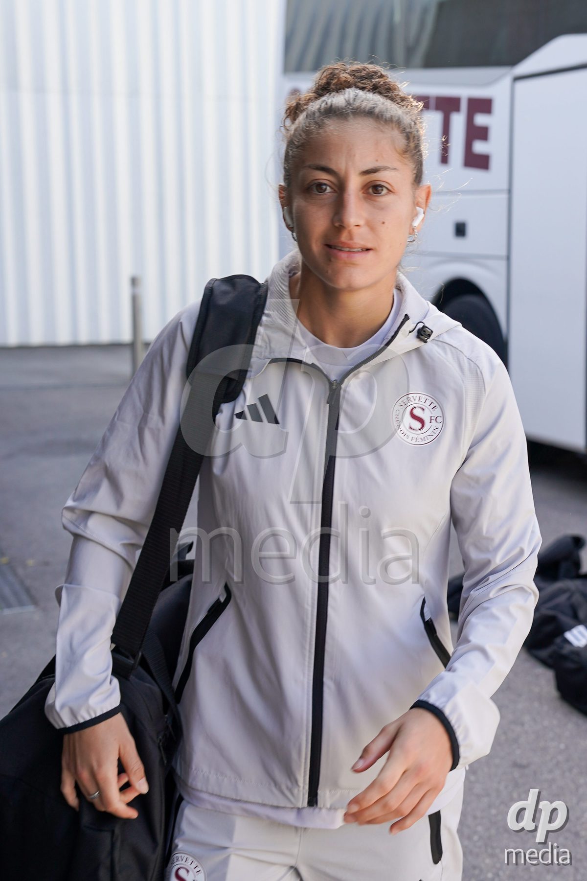 WIL, SWITZERLAND - OCTOBER 4: Elodie Nakkach of Servette FC Chenois Feminin arrives prior to the AXA Women's Super League match between FC St. Gallen 1879 and Servette FC Chenois Feminin at Lidl Sportpark on October 4, 2026 in Wil, Switzerland.