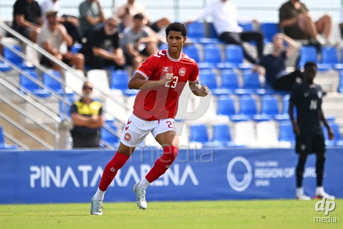 SAN PEDRO DEL PINATAR, SPAIN - OCTOBER 4: Julius Emefile of Denmark during the International Friendly match between Denmark U20 and USA U20 at Pinatar Arena on October 4, 2026 in San Pedro del Pinatar, Spain.