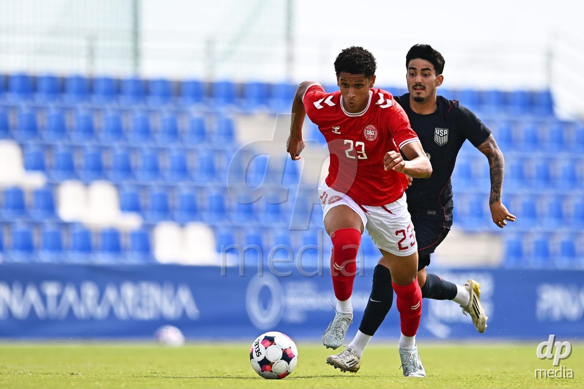 SAN PEDRO DEL PINATAR, SPAIN - OCTOBER 4: Julius Emefile of Denmark during the International Friendly match between Denmark U20 and USA U20 at Pinatar Arena on October 4, 2026 in San Pedro del Pinatar, Spain.