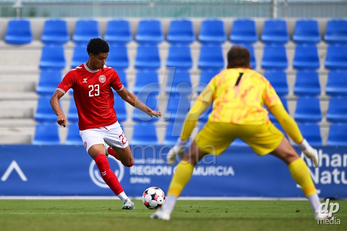SAN PEDRO DEL PINATAR, SPAIN - OCTOBER 4: Julius Emefile of Denmark during the International Friendly match between Denmark U20 and USA U20 at Pinatar Arena on October 4, 2026 in San Pedro del Pinatar, Spain.