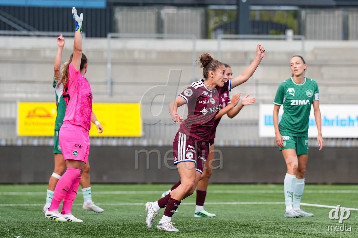 WIL, SWITZERLAND - OCTOBER 4: Elodie Nakkach of Servette FC Chenois Feminin celebrates after scoring her teams second  goal during the AXA Women's Super League match between FC St. Gallen 1879 and Servette FC Chenois Feminin at Lidl Sportpark on October 4, 2026 in Wil, Switzerland.