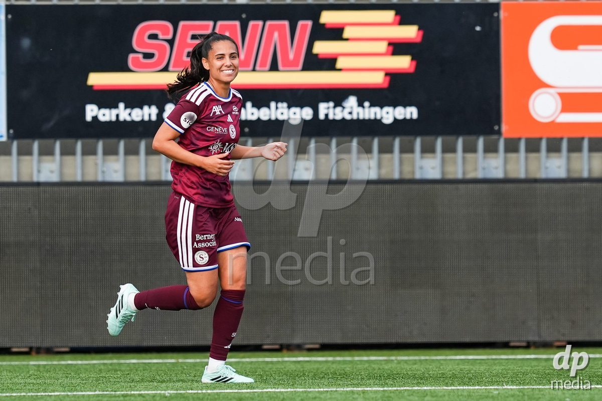 WIL, SWITZERLAND - OCTOBER 4: Daina Bourma of Servette FC Chenois Feminin celebrates the third team goal during the AXA Women's Super League match between FC St. Gallen 1879 and Servette FC Chenois Feminin at Lidl Sportpark on October 4, 2026 in Wil, Switzerland.