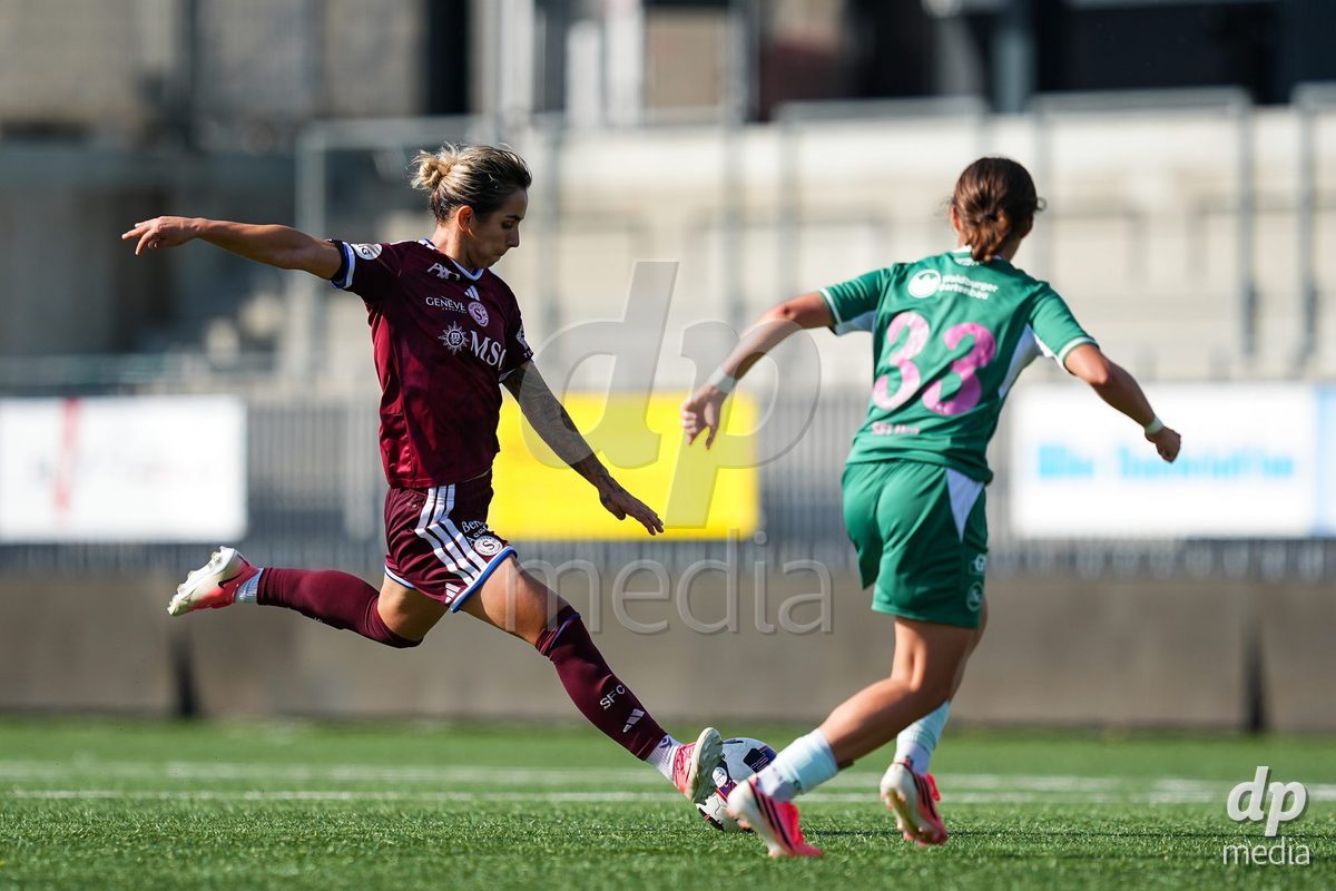 WIL, SWITZERLAND - OCTOBER 4: Natasha Andonova of Servette FC Chenois Feminin shoots the ball during the AXA Women's Super League match between FC St. Gallen 1879 and Servette FC Chenois Feminin at Lidl Sportpark on October 4, 2026 in Wil, Switzerland.
