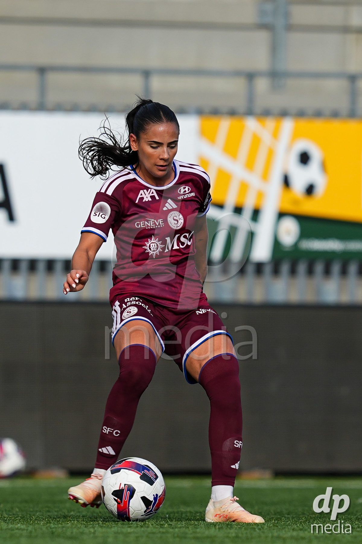 WIL, SWITZERLAND - OCTOBER 4: Meriame Terchoun of Servette FC Chenois Feminin passes the ball during the AXA Women's Super League match between FC St. Gallen 1879 and Servette FC Chenois Feminin at Lidl Sportpark on October 4, 2026 in Wil, Switzerland.