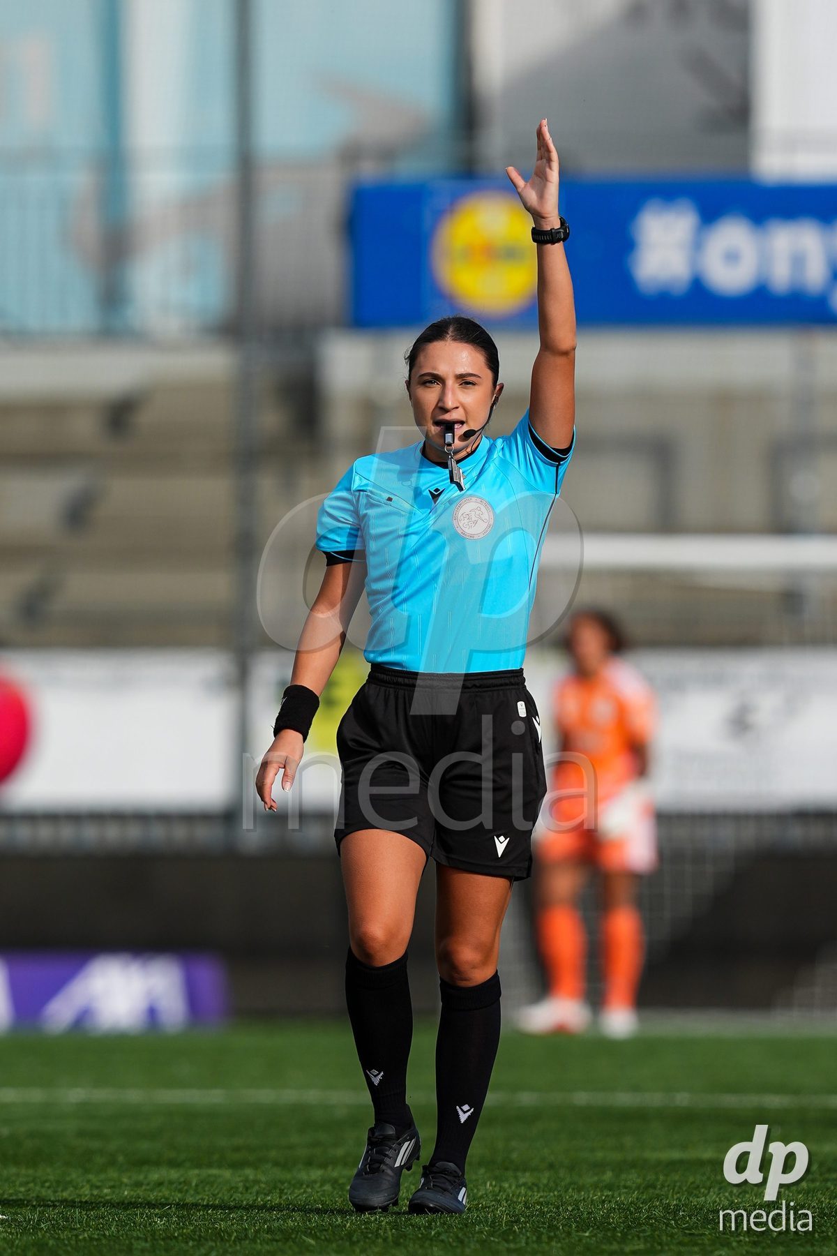 WIL, SWITZERLAND - OCTOBER 4: Referee Leonora Ismaili makes a call during the AXA Women's Super League match between FC St. Gallen 1879 and Servette FC Chenois Feminin at Lidl Sportpark on October 4, 2026 in Wil, Switzerland.