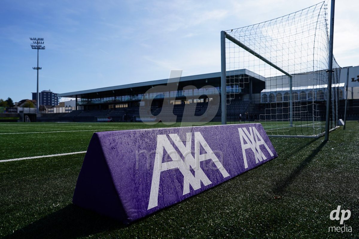 WIL, SWITZERLAND - OCTOBER 4: AXA sponsor board during the AXA Women's Super League match between FC St. Gallen 1879 and Servette FC Chenois Feminin at Lidl Sportpark on October 4, 2026 in Wil, Switzerland.