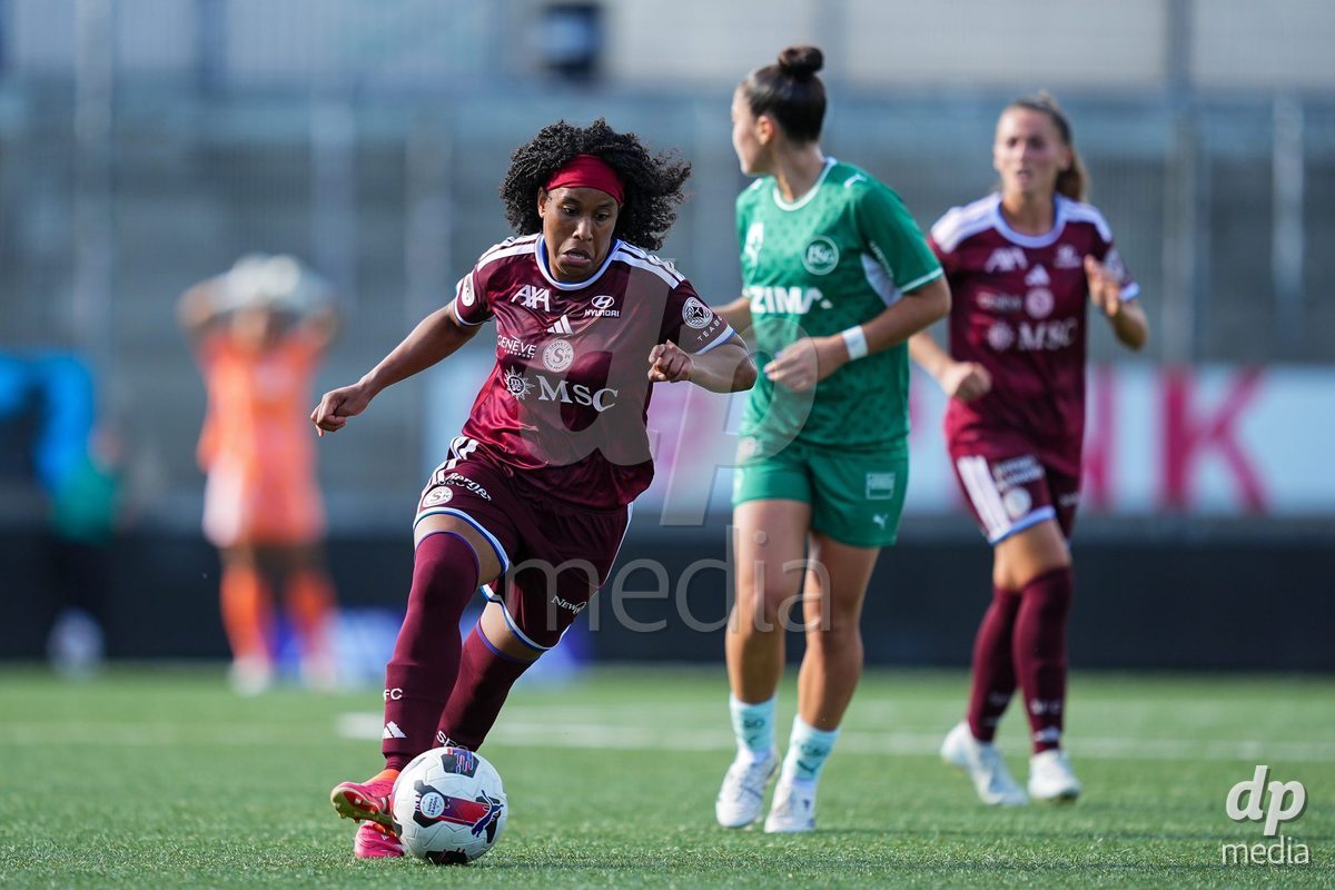 WIL, SWITZERLAND - OCTOBER 4: Mickaella Cardia of Servette FC Chenois Feminin controls the ball during the AXA Women's Super League match between FC St. Gallen 1879 and Servette FC Chenois Feminin at Lidl Sportpark on October 4, 2026 in Wil, Switzerland.