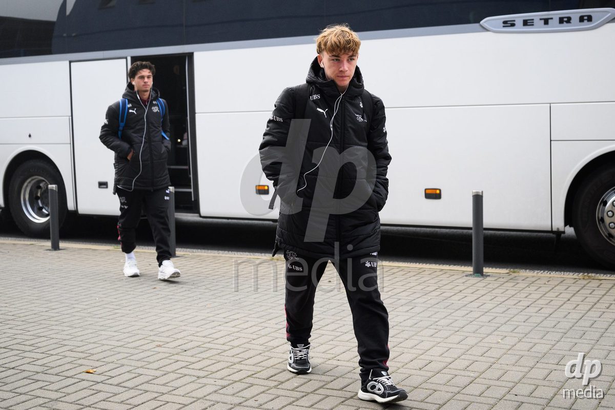 USTI NAD LABEM, CZECH REPUBLIC - OCTOBER 3:  Luc Gigon of Switzerland during the team's arrival at the stadium  before the International Friendly match between Slovakia and Switzerland on October 3, 2026 in Ustí nad Labem, Czech Republic.