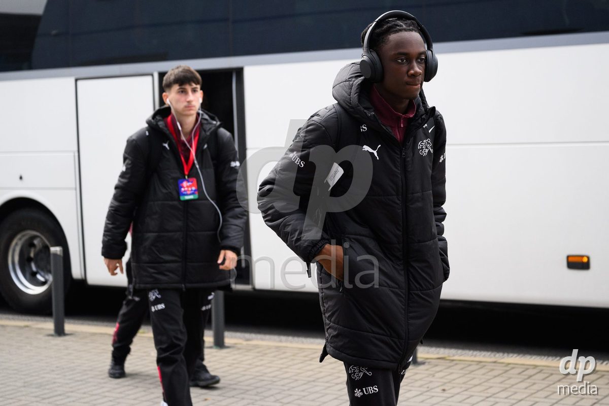 USTI NAD LABEM, CZECH REPUBLIC - OCTOBER 3: Bright Ocran of Switzerland during the team's arrival at the stadium  before the International Friendly match between Slovakia and Switzerland on October 3, 2026 in Ustí nad Labem, Czech Republic.