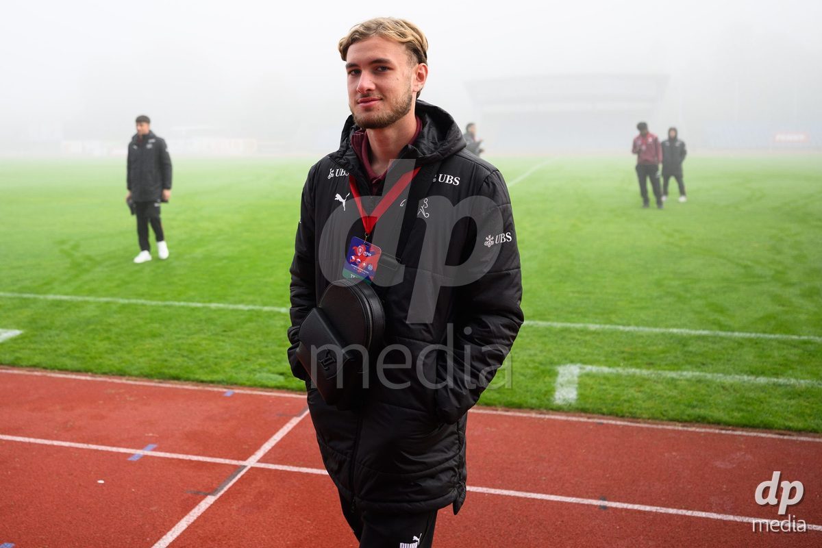 USTI NAD LABEM, CZECH REPUBLIC - OCTOBER 3:   Adrien Philippin of Switzerland during team's pitch inspection of the stadium before the International Friendly match between Slovakia and Switzerland on October 3, 2026 in Ustí nad Labem, Czech Republic.