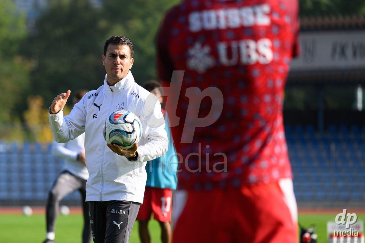 USTI NAD LABEM, CZECH REPUBLIC - OCTOBER 3: Assistant coach Francesco Azzarito during warm up before the International Friendly match between Slovakia and Switzerland on October 3, 2026 in Ustí nad Labem, Czech Republic.