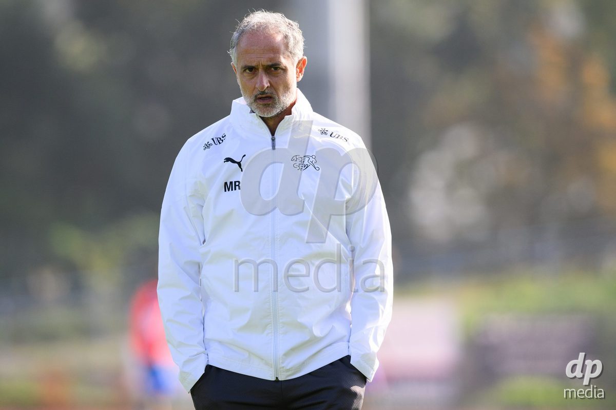 USTI NAD LABEM, CZECH REPUBLIC - OCTOBER 3: Coach of Switzerland Massimo Rizzo during warm up before the International Friendly match between Slovakia and Switzerland on October 3, 2026 in Ustí nad Labem, Czech Republic.