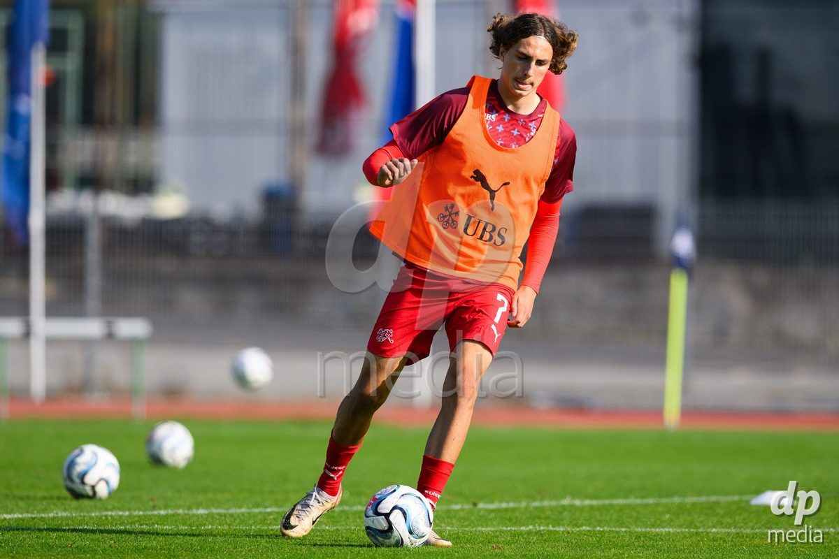 USTI NAD LABEM, CZECH REPUBLIC - OCTOBER 3:   Ivan Izquierdo of Switzerland during warm up before the International Friendly match between Slovakia and Switzerland on October 3, 2026 in Ustí nad Labem, Czech Republic.