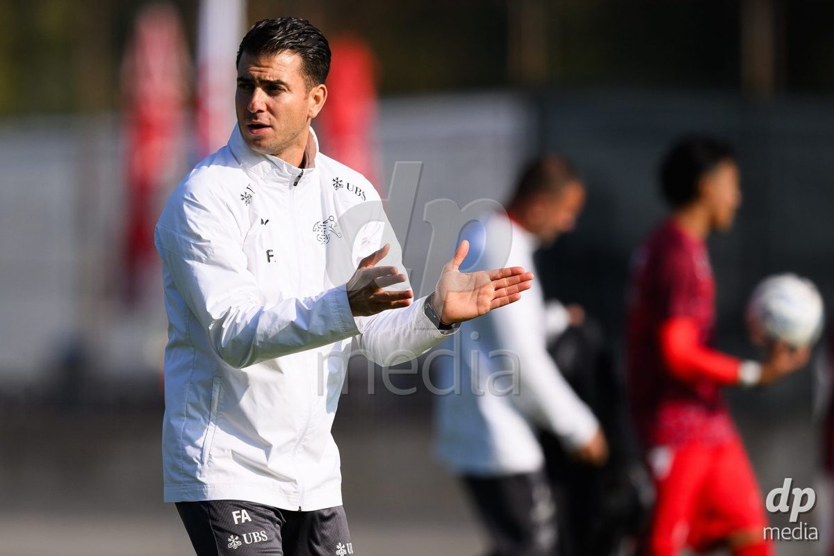 USTI NAD LABEM, CZECH REPUBLIC - OCTOBER 3: Assistant coach Francesco Azzarito during warm up before the International Friendly match between Slovakia and Switzerland on October 3, 2026 in Ustí nad Labem, Czech Republic.