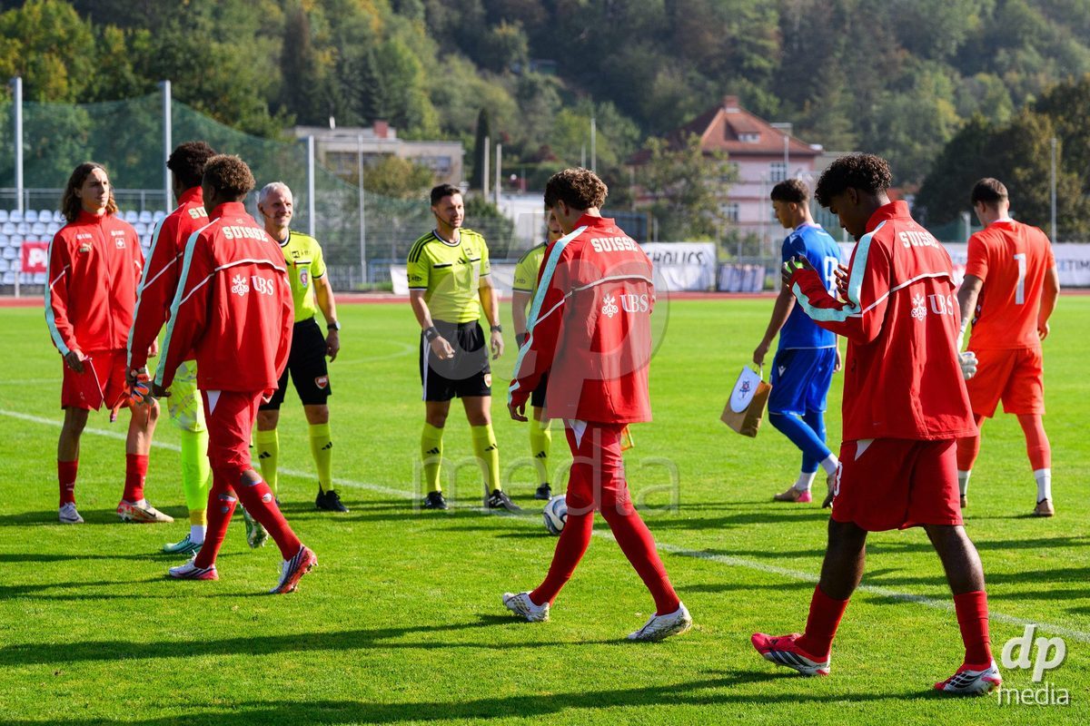USTI NAD LABEM, CZECH REPUBLIC - OCTOBER 3: Players of Switzerland taking the field for the International Friendly match between Slovakia and Switzerland on October 3, 2026 in Ustí nad Labem, Czech Republic.