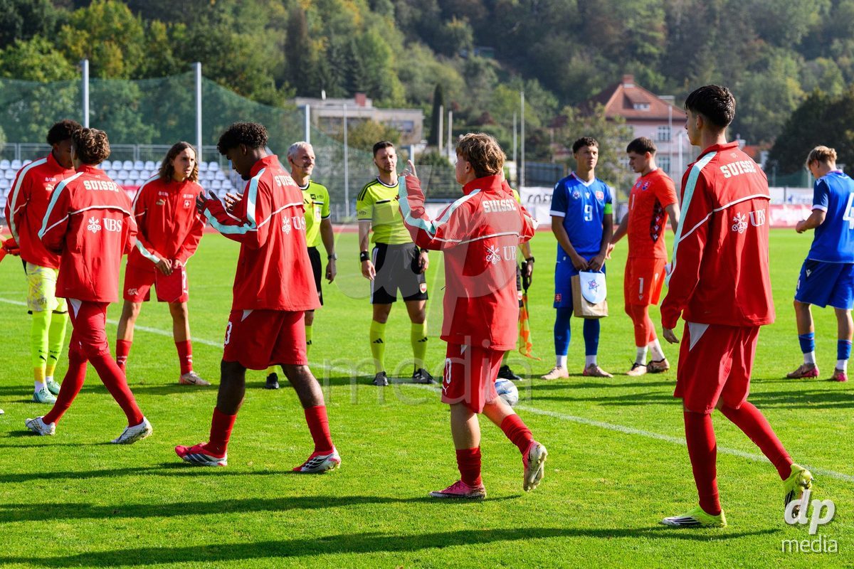 USTI NAD LABEM, CZECH REPUBLIC - OCTOBER 3: Players of Switzerland taking the field for the International Friendly match between Slovakia and Switzerland on October 3, 2026 in Ustí nad Labem, Czech Republic.