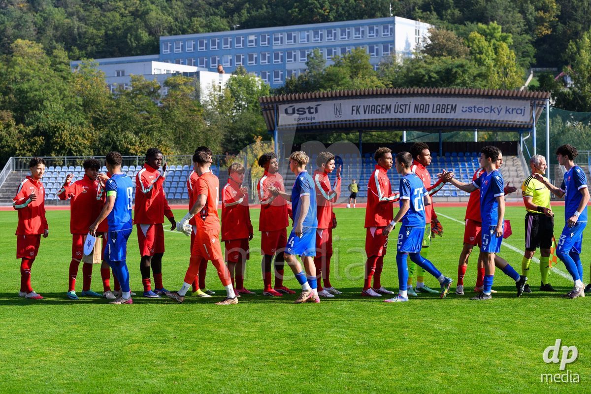 USTI NAD LABEM, CZECH REPUBLIC - OCTOBER 3: The Slovak and Swiss teams greet each other before the International Friendly match between Slovakia and Switzerland on October 3, 2026 in Ustí nad Labem, Czech Republic.
