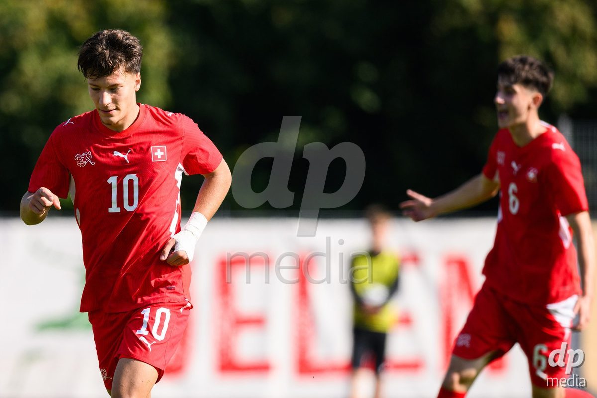 USTI NAD LABEM, CZECH REPUBLIC - OCTOBER 3: Altin Azemi of Switzerland celebrates a penalty goal during warm up before the International Friendly match between Slovakia and Switzerland on October 3, 2026 in Ustí nad Labem, Czech Republic.